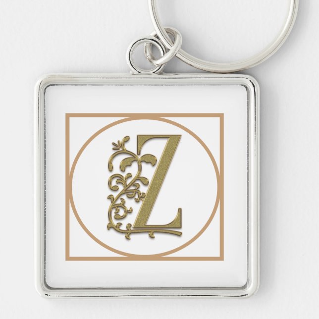 BREV Z MONOGRAM Vackert Bröllop New Home Gift Fyrkantig Silverfärgad Nyckelring (Framsidan)