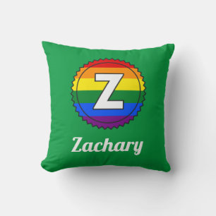 Brev Z & Namn Gay pride Rainbow Monogram - Grönt Kudde