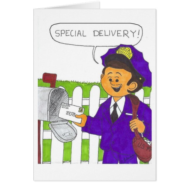 Brevbärare med ett brev hälsningskort (Framsidan)