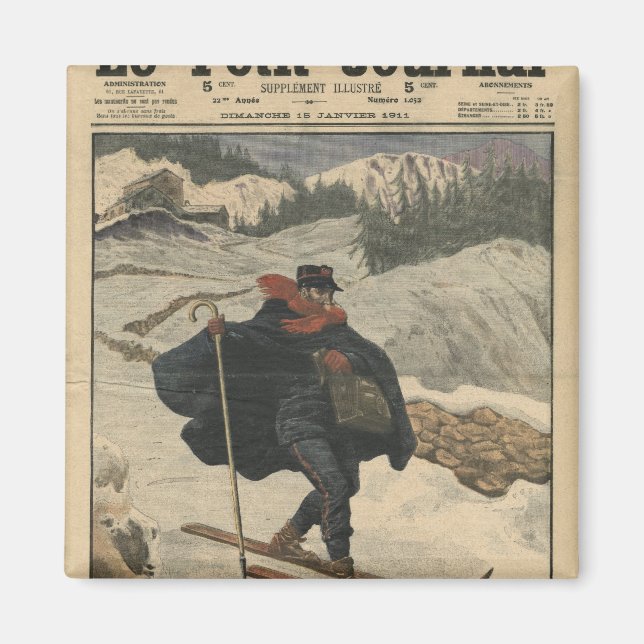 Brevbärare med skidor magnet (Framsidan)