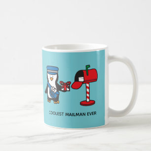 Brevbäraren postar damen som den post- arbetaren kaffemugg