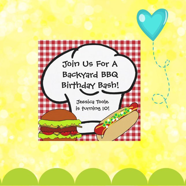 Brevbords-BK-födelsedagsinbjudan Inbjudningar (Fun Summer BBQ Birthday Invite!)