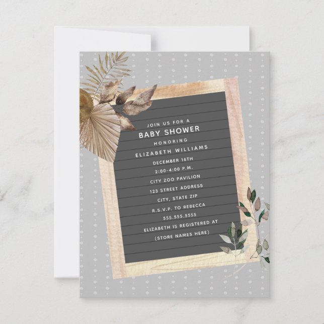 Brevbords botaniska babyskor inbjudningar (Framsida)