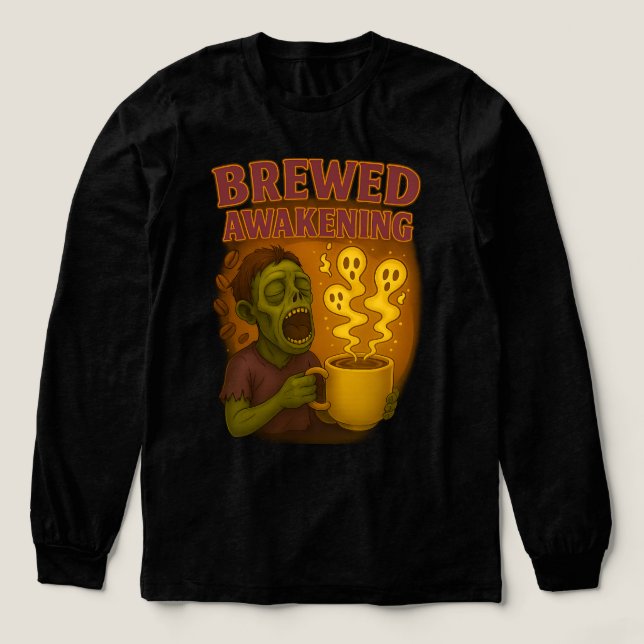 Breved Awakening Zombie Halloween Coffee Älskare T Shirt (Design framsida)