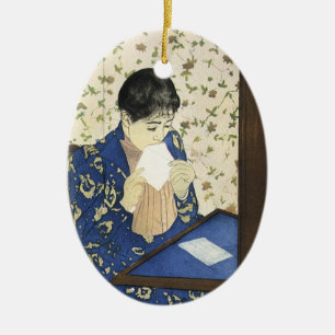 Breven av Mary Cassatt, Vintage Impressionism Julgransprydnad Keramik