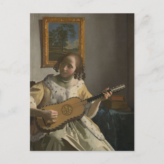 Brevet 'Gitarrspelerskan' av Johannes Vermeer Vykort (Framsida)