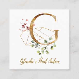 BrevG med guld- geometrisk design och blommor Fyrkantigt Visitkort