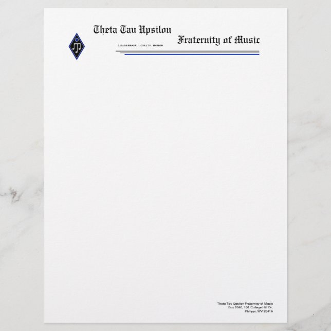 Brevhuvud för ThetaTau Upsilon (Framsida)