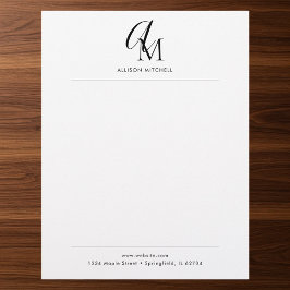 Brevhuvud med minimalistisk monogram-skrift