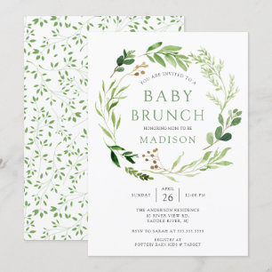 Brevinbjudan till Botaniskt Grönt Löv Baby Brunch Inbjudningar