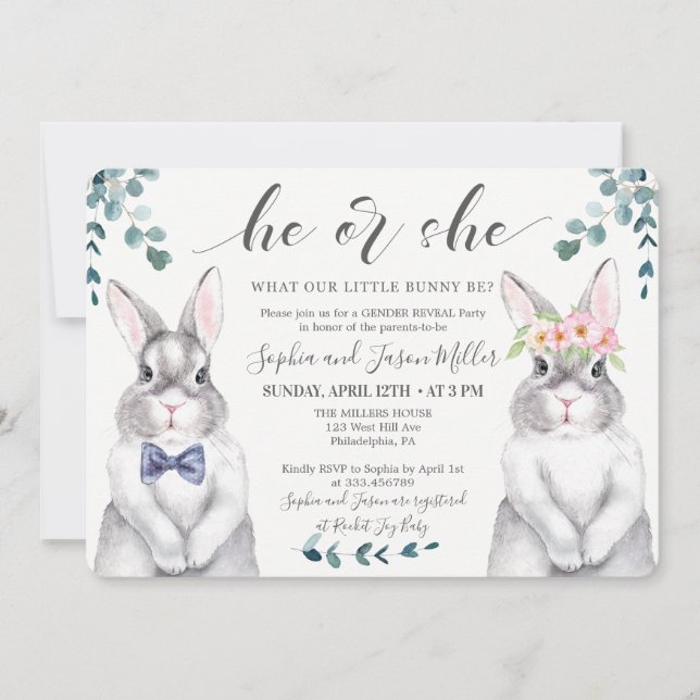 Brevinbjudan till Bunny Gender Inbjudningar (Framsida)