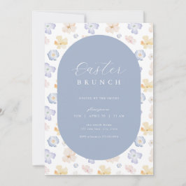 Brevinbjudan till gult Blue Flower Påsk Brunch Inbjudningar
