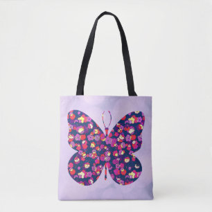 Brevkonst av blomma Blommigt, fjäril Art Tote Tygkasse
