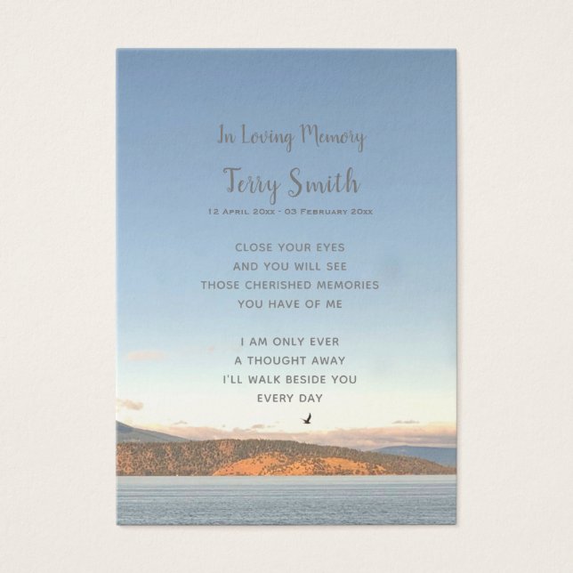 Brevkort för begravning/minnesminnesminnesminnesbö visitkort (Framsidan)