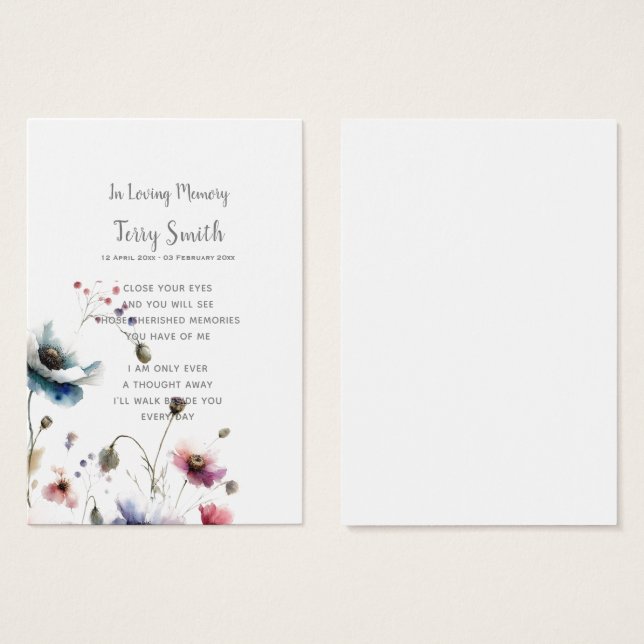 Brevkort för begravning/minnesminnesminnesminnesbö visitkort (Framsida & baksida)