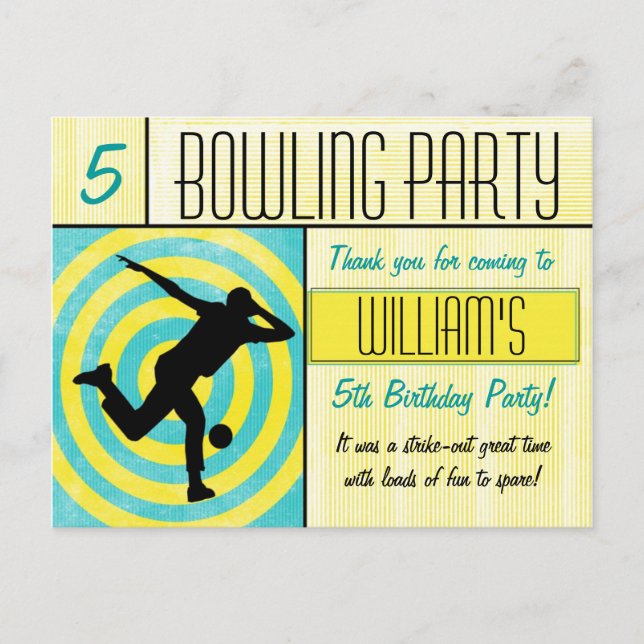 Brevkort för Bowling Party Tack Vykort (Framsida)