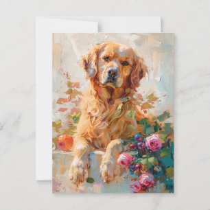 Brevkort för Golden Retriever Oljemålning-Vintage Vykort