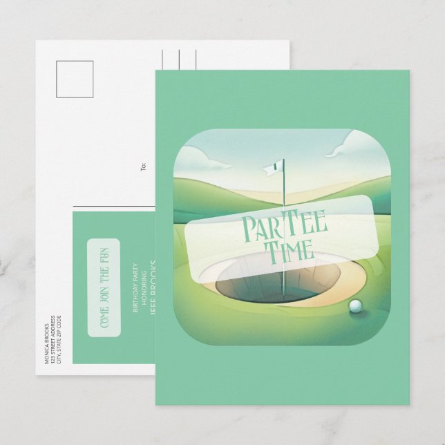 Brevkort för Golf-tema-födelsedagsinbjudan Inbjudan Vykort (Fram/baksida)