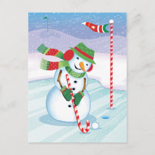 Brevkort för Golfing Snögubbe-julen Candy cane Klu Helg Vykort