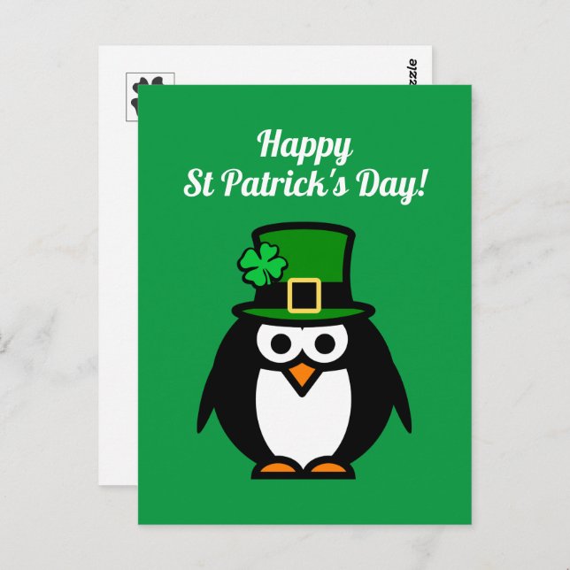 Brevkort för leprechaun penguin St patrick's day Vykort (Fram/baksida)