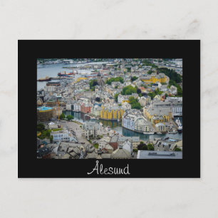 Brevkort för svart text i staden Alesund art nouve Vykort