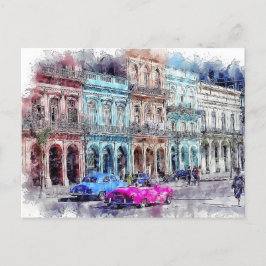 Brevkort för Watercolor Cuba havana vintage bil Vykort