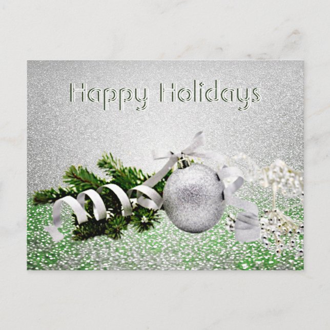 Brevkort från Silver Ornament White Ribbon jul Vykort (Framsida)