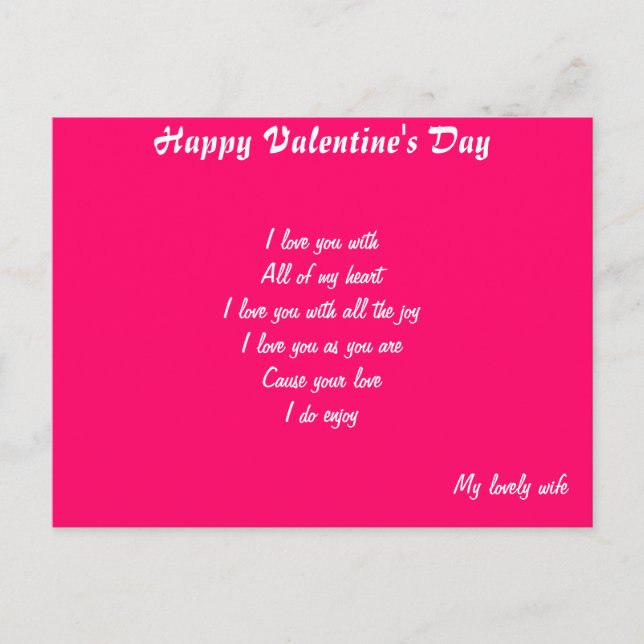 Brevkort från valentines day hustru helg vykort (Framsida)