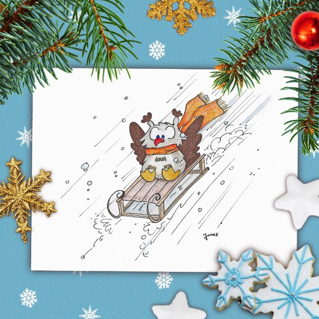 Brevkort SLEDDING UGGLA från Nicole Janes Vykort (Skapare uppladdad)