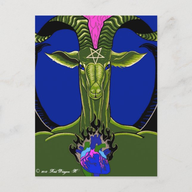 Brevkortet för brinnande hjärta av satan (grönt) vykort (Framsida)