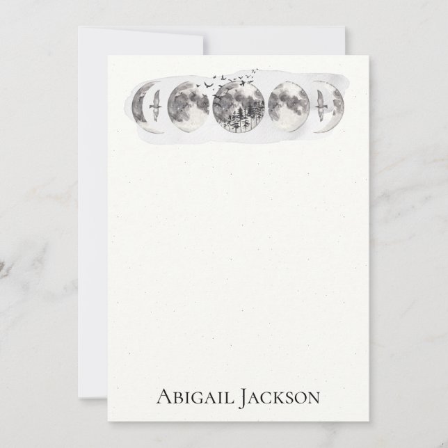 Brevpapper för fåglar för vattenfärgskogmåne julkort (Framsida)