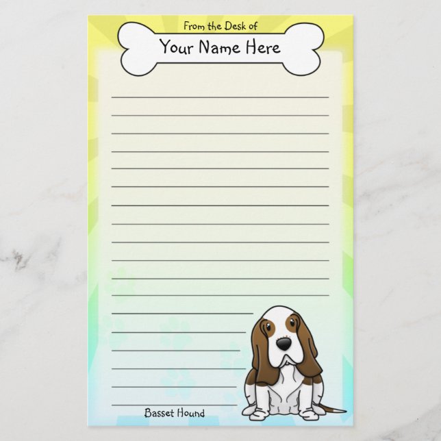 Brevpapper för Kawaii Bassethund (Framsida)