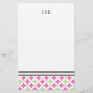 Brevpapper för Monogram för grön vit för rosor