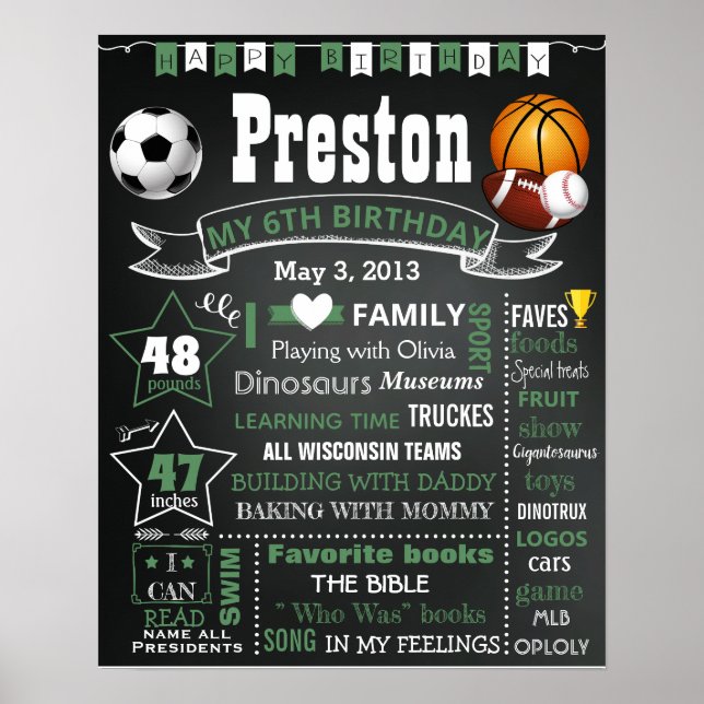 Brevpojke på Bollar Birthday chalk board Poster (Framsidan)