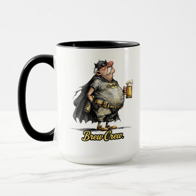 Brew Crew Beer Superhero Funny Tee Mugg (Vänster)