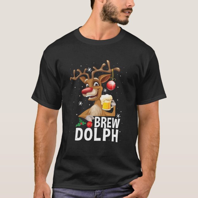 Brew Dolph Funny Rudolph Beer Drink Christmas Holi T Shirt (Framsida)