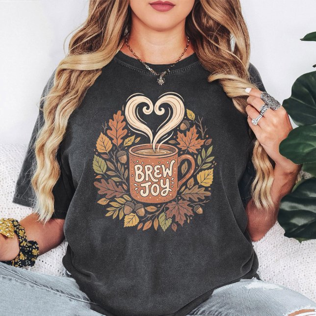 Brew Joy Kaffekopp Höstblad Höst Design T Shirt (Skapare uppladdad)