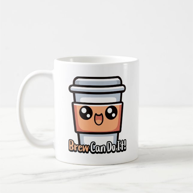 Brew kan göra det! Cute Coffee Pun Kaffemugg (Vänster)