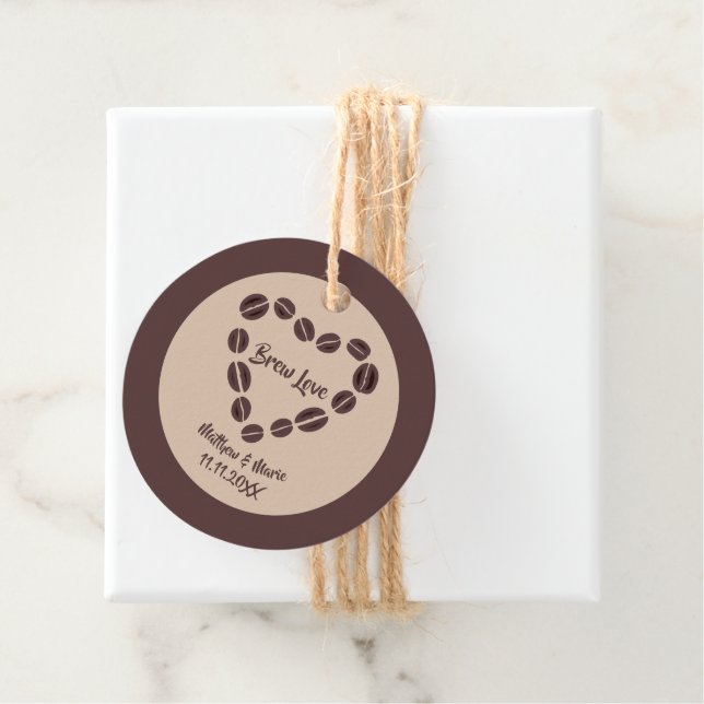 Brew Kärlek Coffee Bean Heart Gåvor Etiketter (På plats)