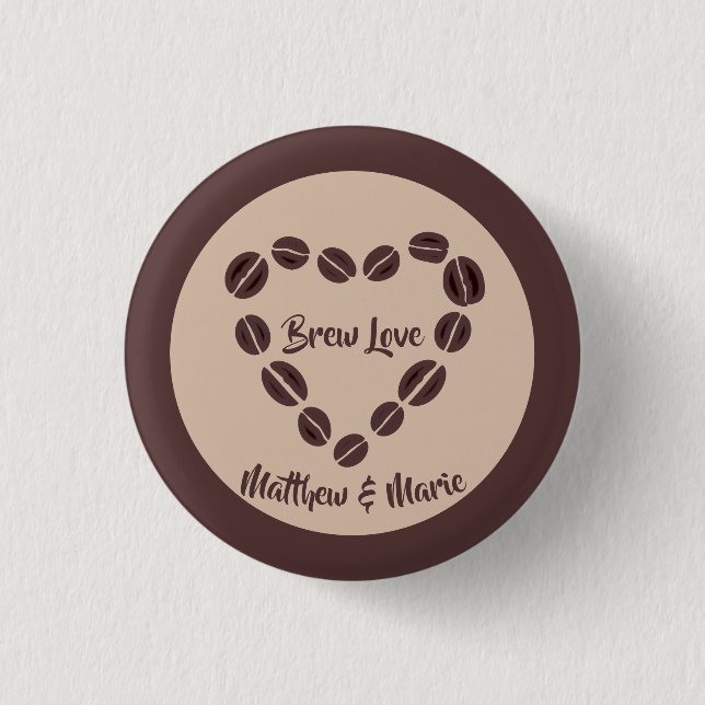 Brew Kärlek Coffee Bean Heart Knapp (Framsida)