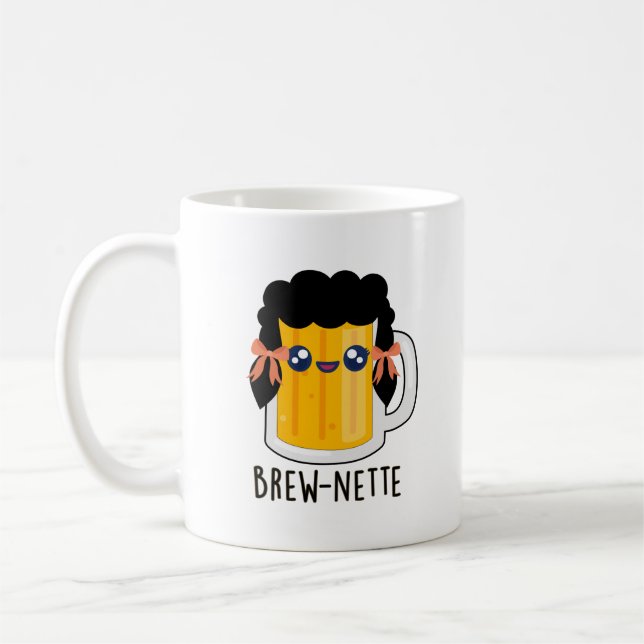 Brew-nette Funny Brunette Beer Pun Kaffemugg (Vänster)