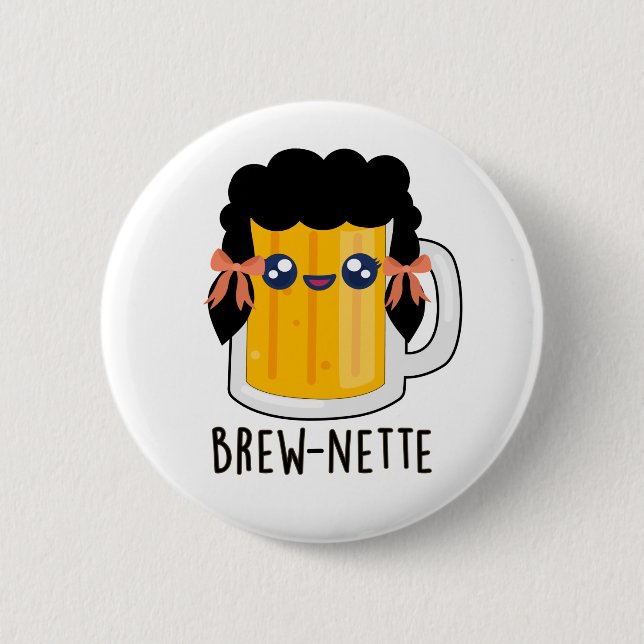 Brew-nette Funny Brunette Beer Pun Knapp (Framsida)