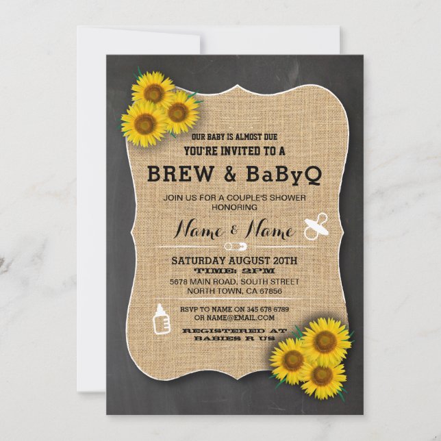 Brew och BABYQ Baby Shower Krita Solros Inbjudan (Framsida)