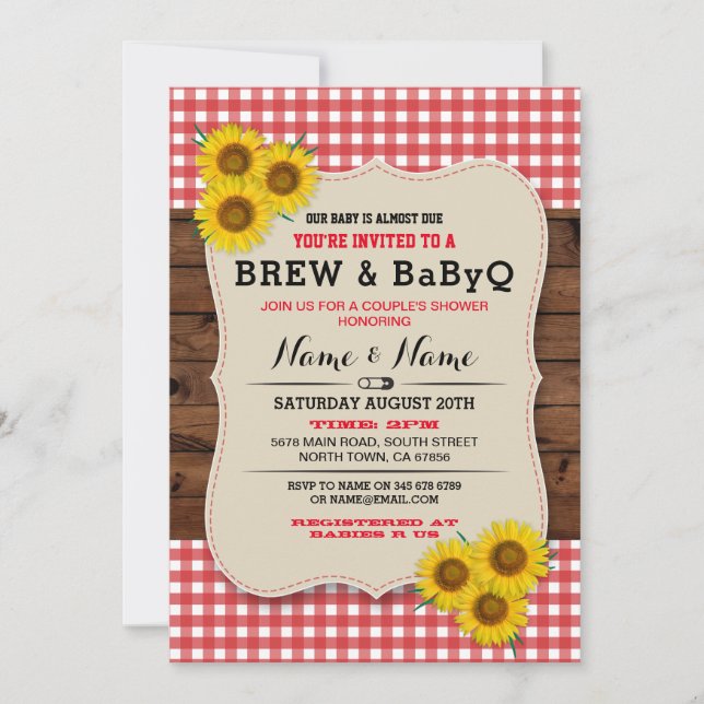 Brew och BABYQ Baby Shower Red Sunsphere Inbjudan (Framsida)