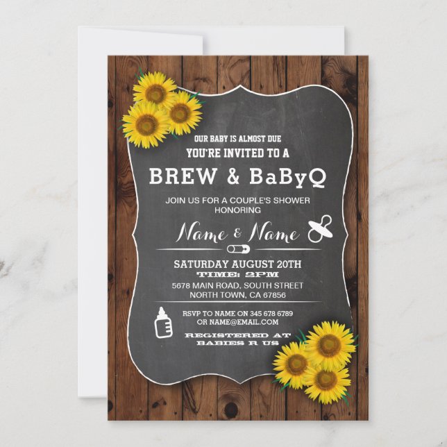 Brew och BABYQ Baby Shower Wood Sunsphere Inbjudan (Framsida)