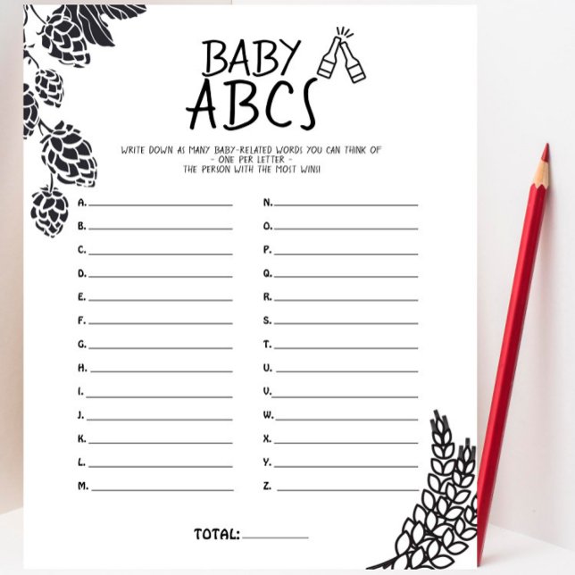 Brewery Baby - B&W - Baby Shower Baby ABCs-spel (Skapare uppladdad)