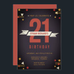 Brewery Killar 21st Birthday Navy Blue  Inbjudningar<br><div class="desc">Snyggtens marinblått,  rött och gult 21:a födelsedag inbjudan till den amerikanske killen! Anpassa varje textrad med din party-information och skicka ut den här 21:a födelsedagsinbjudan till alla hans familj och vänner. Den omvända sidan av inbjudan samordnar röd.</div>