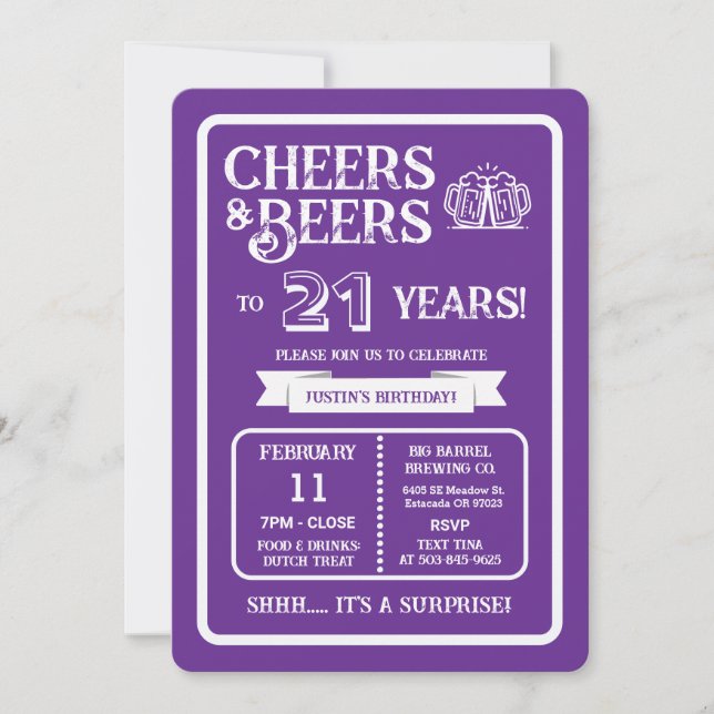 Brewery Surprise firar 21 år med Cheers och öl Inbjudningar (Framsida)