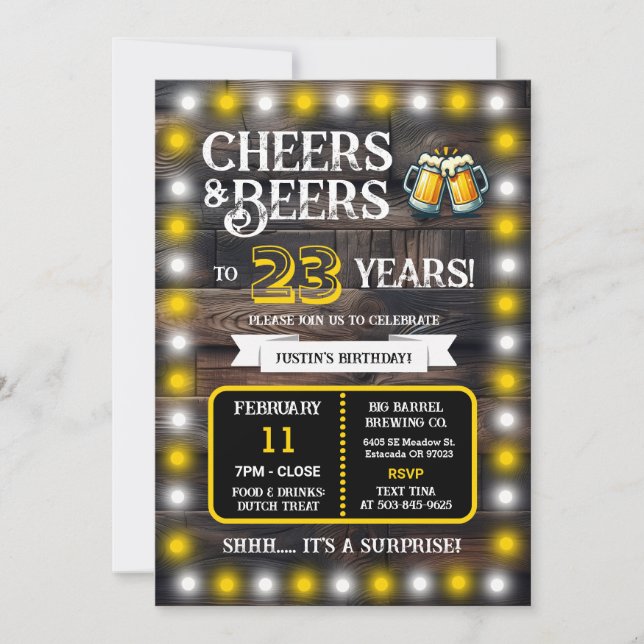 Brewery Surprise firar 23 år med Cheers och öl Inbjudningar (Framsida)