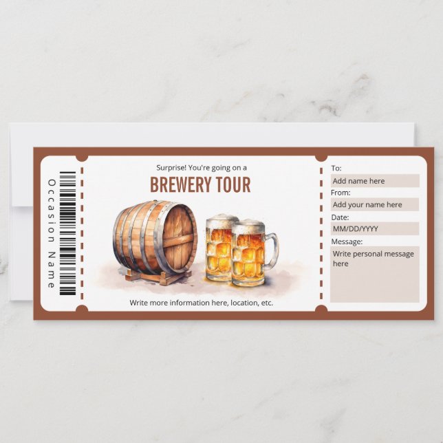 Brewery Tour Gift Certificate - Beer Tasting Inbjudningar (Framsida)
